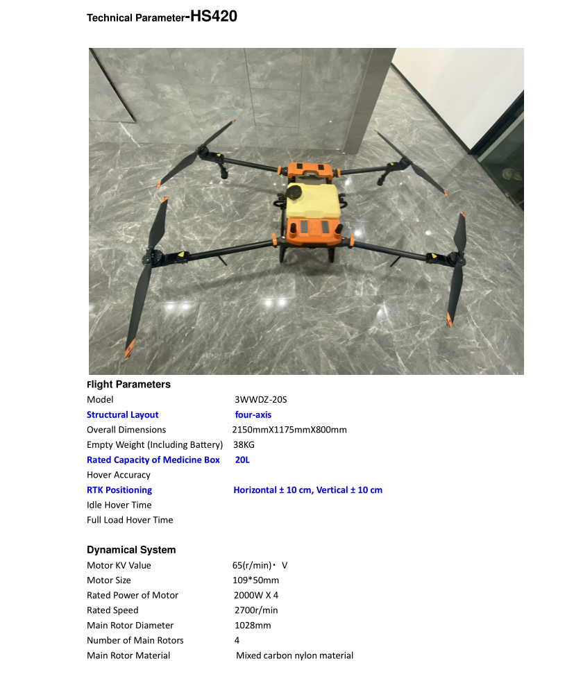 Detalles del dron agrícola HS420 01
